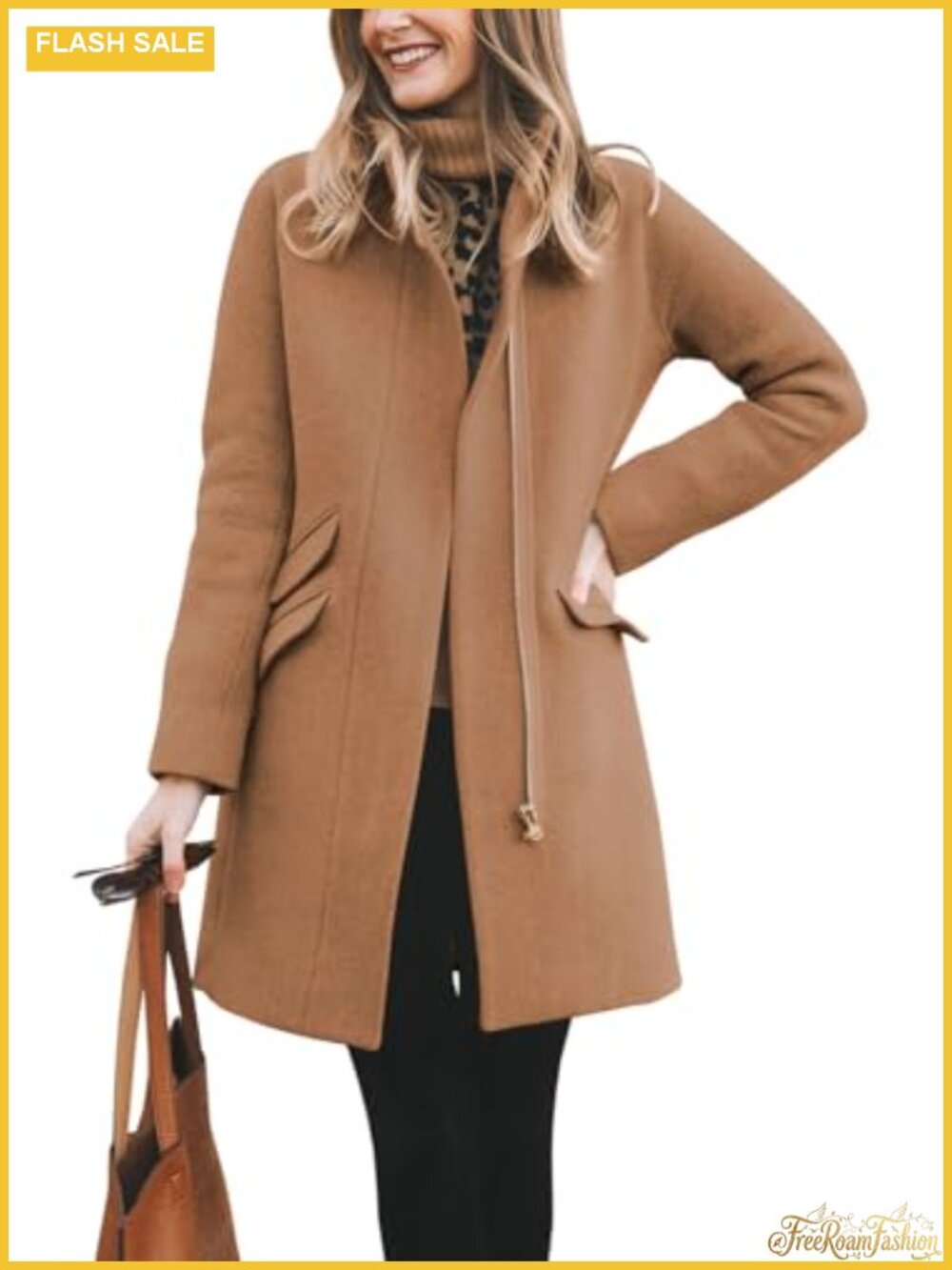 Womens Wool Blend Long Pea Coat Zip Up Overcoat Winter